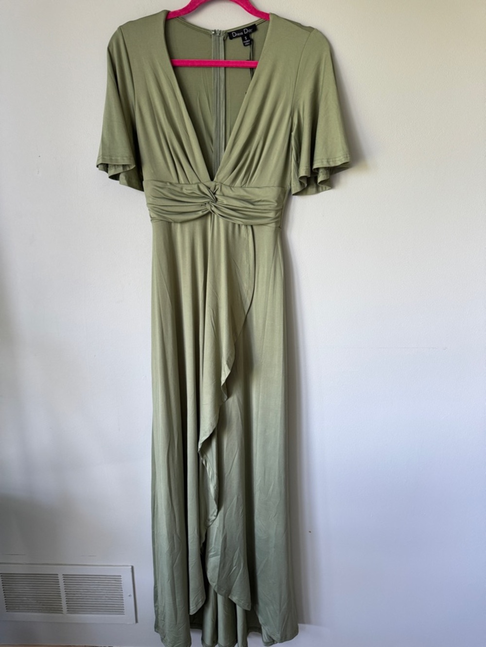 Dress Day Sage Green Maxi Wrap Dress with Twist Front